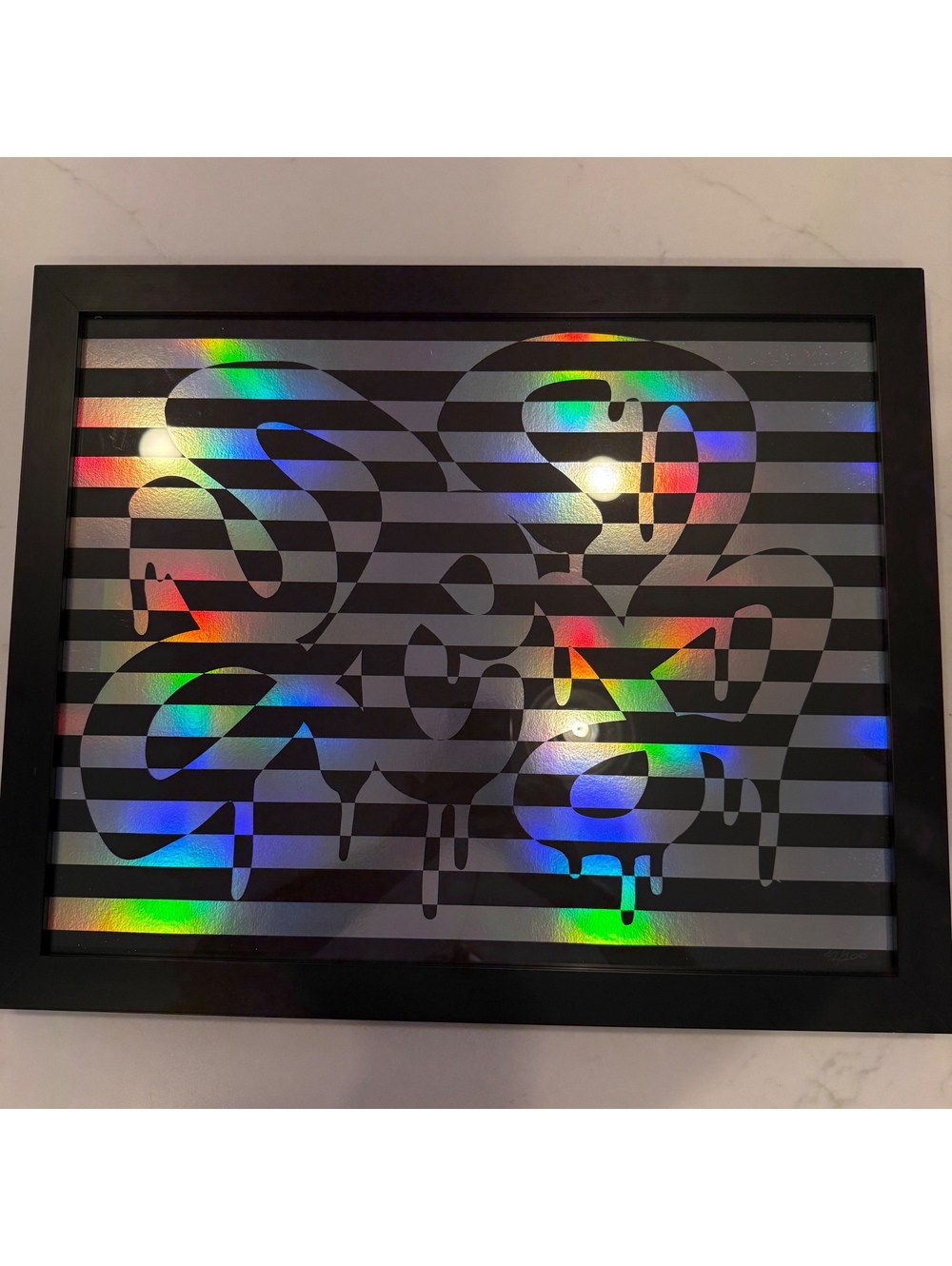 VTG Style Geometric Op Art Holographic Foil Framed Print Numbered 42/100 22"x18"